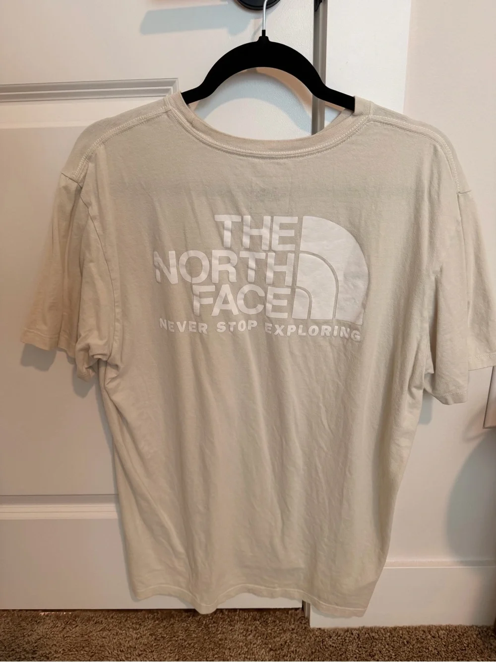 The North Face Men's Short Sleeve Tee in Light Beige with White Logo
